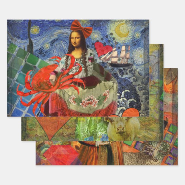 Feuille De Papier Cadeau Mona Lisa Fun Zodiaque Fantaisiste  (Lot)