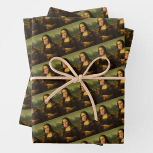 Feuille De Papier Cadeau Mona Lisa soufflant de bulle rose