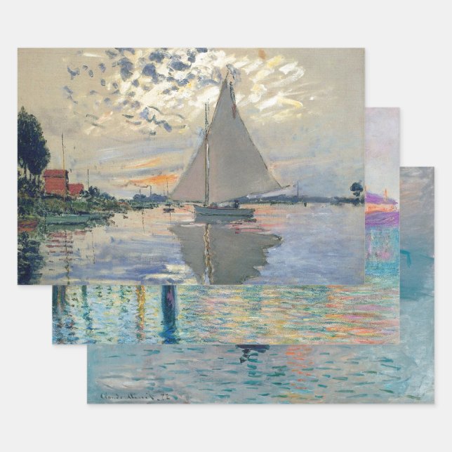 Feuille De Papier Cadeau Monet Sailboat French Impressionism Classic Art (Lot)
