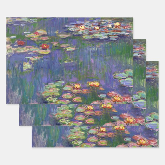 Feuille De Papier Cadeau Monet Water Lilies Chef-d'oeuvre Peinture (Lot)