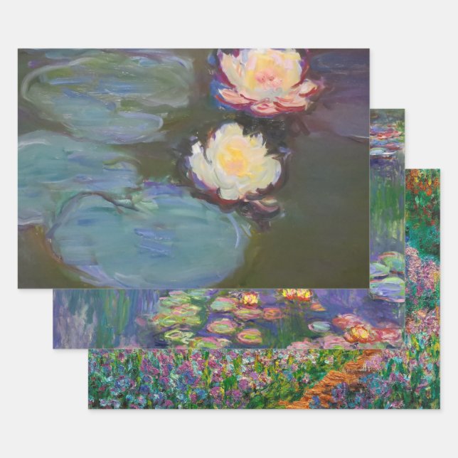 Feuille De Papier Cadeau Monet Water Lys Pond Nénuphars Peinture (Lot)