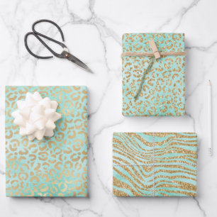 Feuille De Papier Cadeau Monnaie d'or blanc Ombre Zebra Leopard