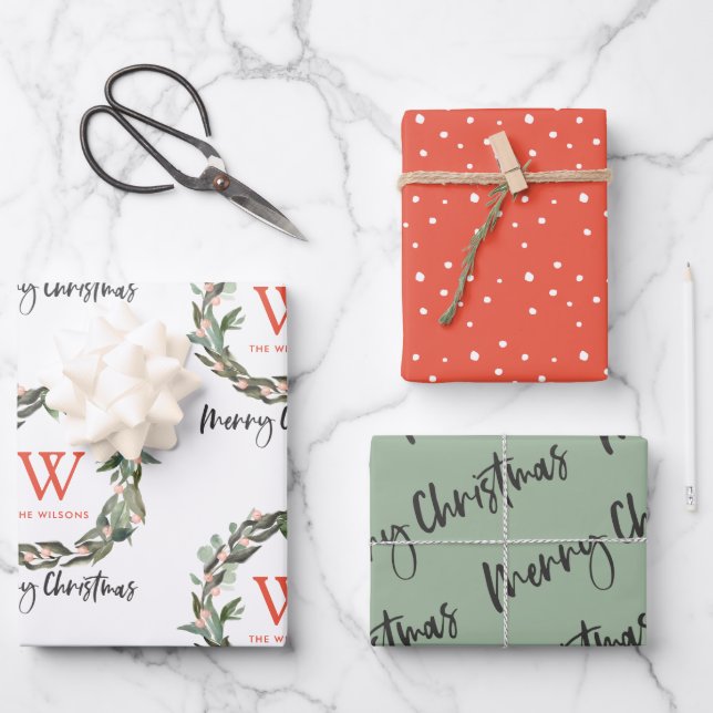 Feuille De Papier Cadeau Monogramme couronne Joyeux Noël (Recto)