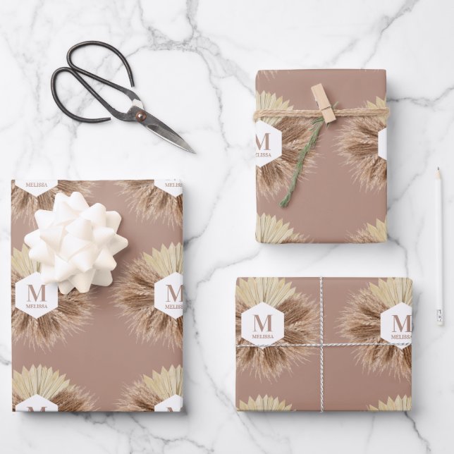 Feuille De Papier Cadeau Monogramme de couleurs neutres rustiques chaudes (Recto)