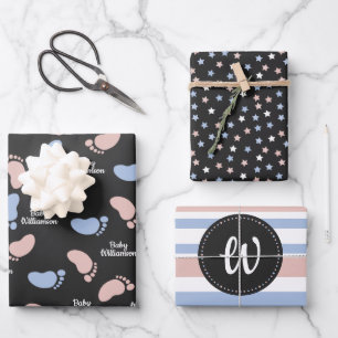 Feuille De Papier Cadeau Monogramme de révélation de l'Baby shower person