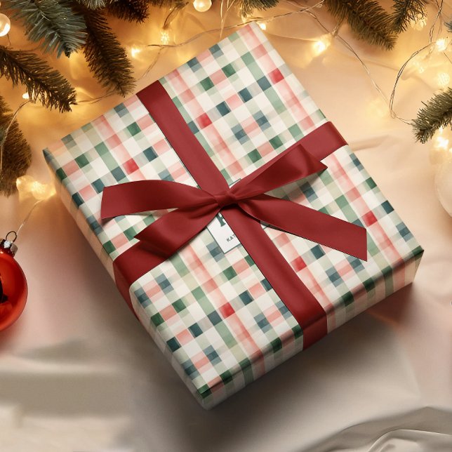 Feuille De Papier Cadeau Monogramme En vichy doux À feuillage persistant (Créateur téléchargé)