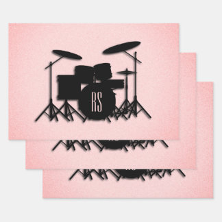 Feuille De Papier Cadeau Monogramme Ensemble de musique Design rose