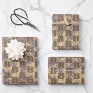 Feuille De Papier Cadeau Monogramme floral initial B Élégant      