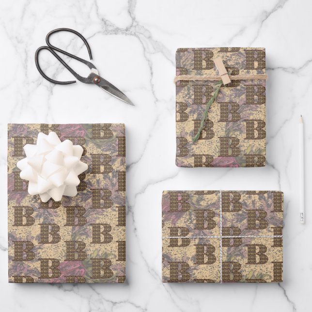 Feuille De Papier Cadeau Monogramme floral initial B Élégant       (Recto)