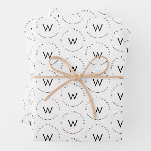 Feuille De Papier Cadeau Monogramme minimaliste blanc moderne