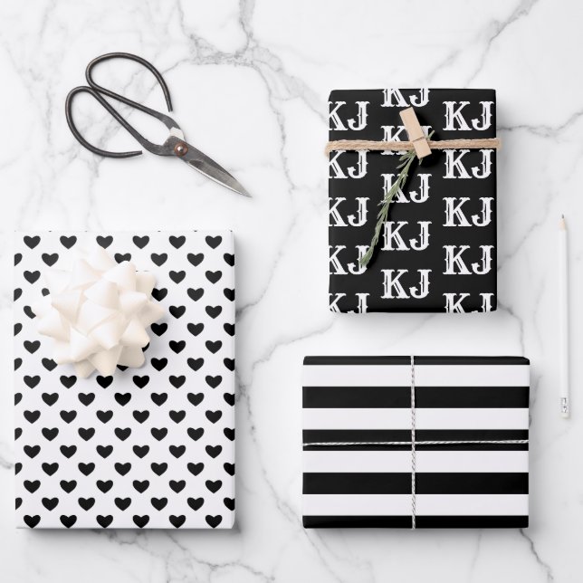 Feuille De Papier Cadeau Monogramme noir blanc Motifs4 (Recto)