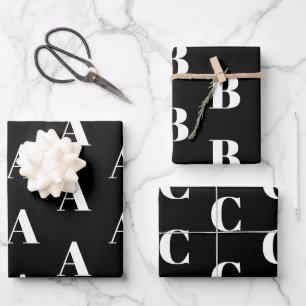 Feuille De Papier Cadeau Monogramme noir blanc personnalisé lettre initiale