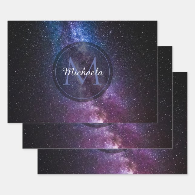 Feuille De Papier Cadeau Monogramme personnalisable à voie lactée (Lot)