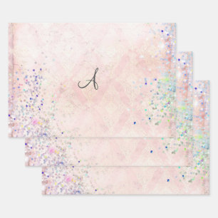 Feuille De Papier Cadeau Monogramme personnalisé paillettes roses élégant t