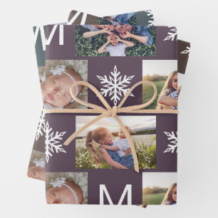 Feuille De Papier Cadeau Monogramme photo Collage des flocons de neige prof