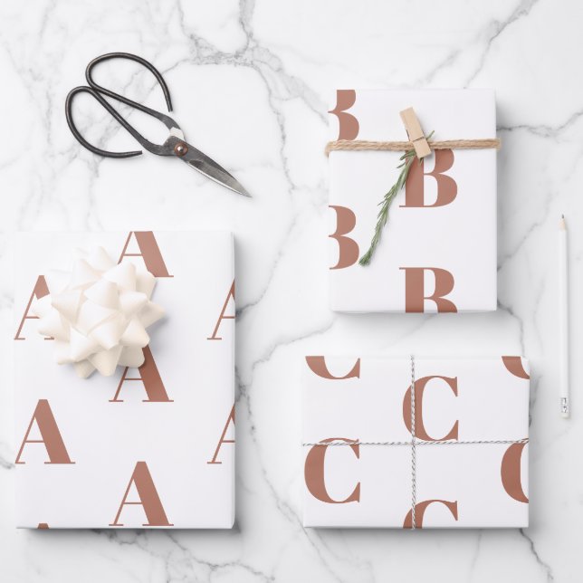 Feuille De Papier Cadeau Monogramme rose or blanc personnalisé motif initia (Recto)