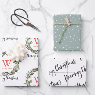Feuille De Papier Cadeau Monogramme Wreath Joyeux Noël Vacances Enveloppeme