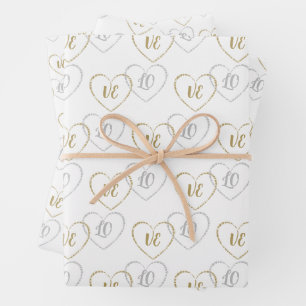 Feuille De Papier Cadeau Monogrammes mariages, Argent et Charms Coeurs d'Or