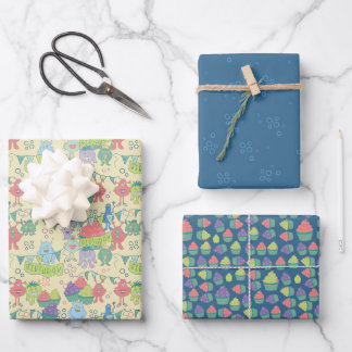 Feuille De Papier Cadeau Monster Mayhem Wrapping Paper Flat Sheet Set of 3