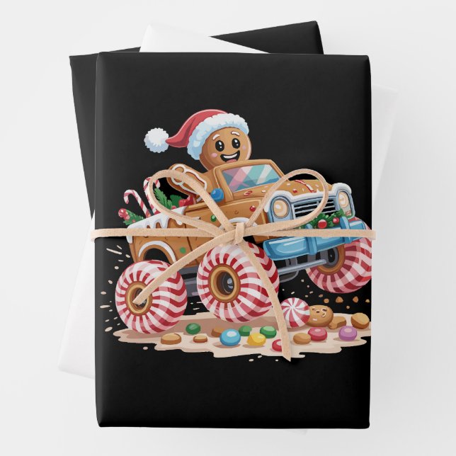Feuille De Papier Cadeau Monster Truck Gingbread Homme Noël Baking (En situation)