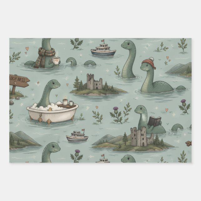 Feuille De Papier Cadeau Monstre du Loch Ness  (Devant)