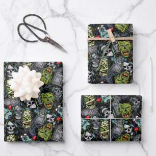 Feuille De Papier Cadeau Monstres effrayants d'Halloween Zombies Vampires M