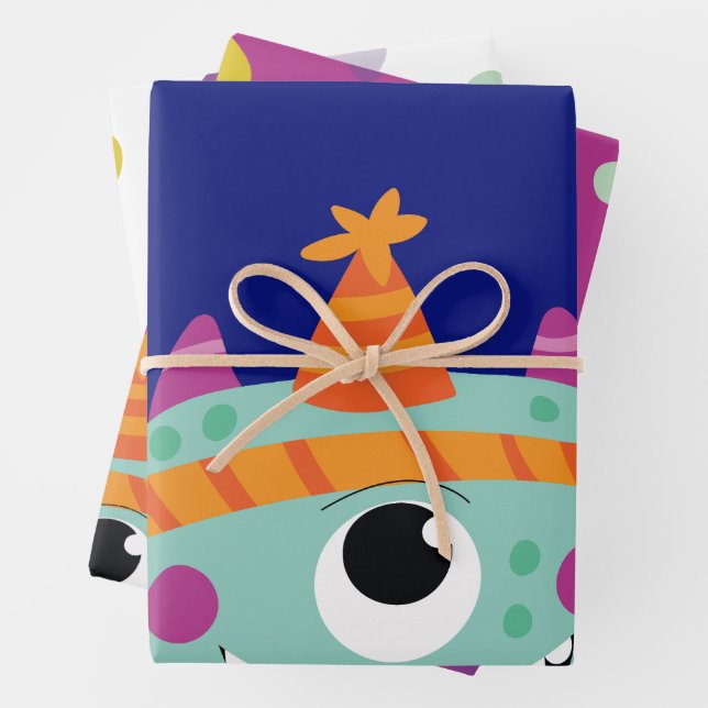 Feuille De Papier Cadeau Monstres jolies et colorées (En situation)