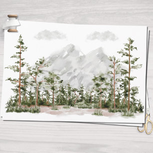 Feuille De Papier Cadeau Montagne et forêt aquarelle