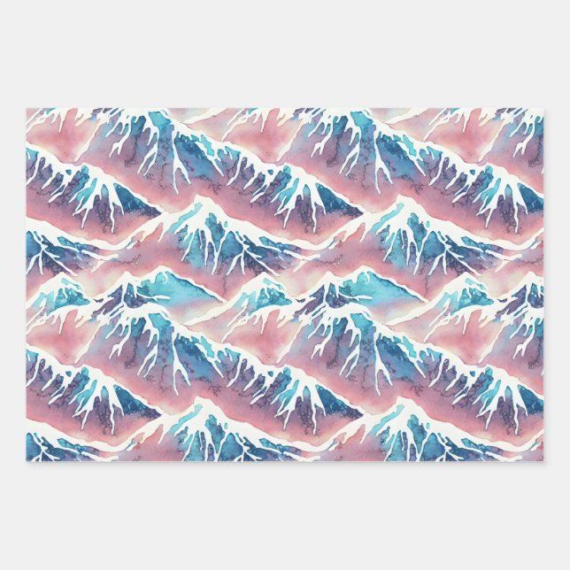 Feuille De Papier Cadeau Montagnes Retro Snowy Pastel (Devant)