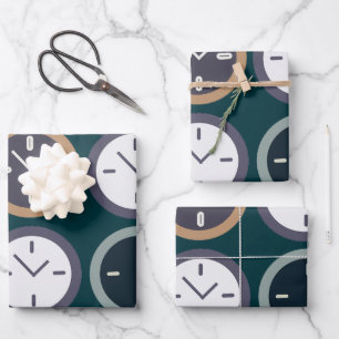 Feuille De Papier Cadeau Montre colorée à motif d'horloge pour l'anniversai