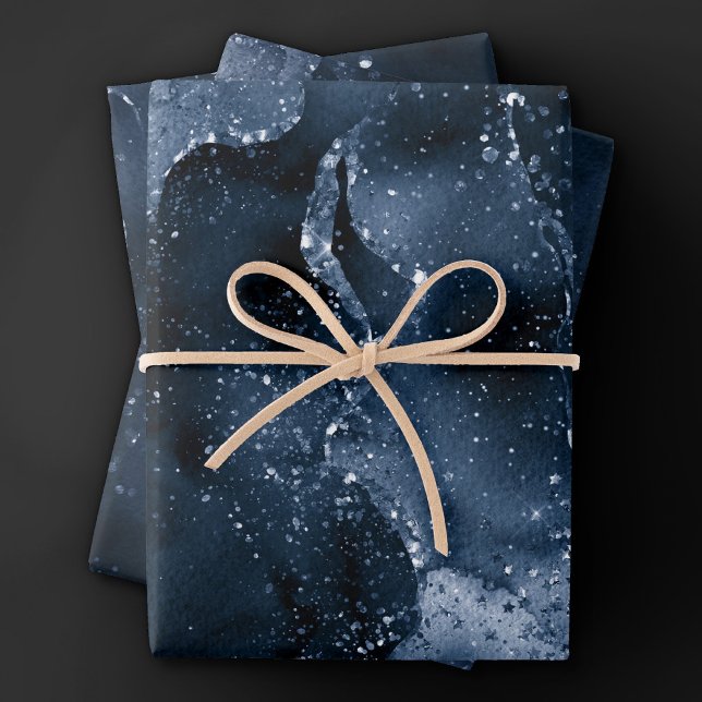 Feuille De Papier Cadeau Moody Agate | Marine Denim Steel Blue Faux Parties (Créateur téléchargé)