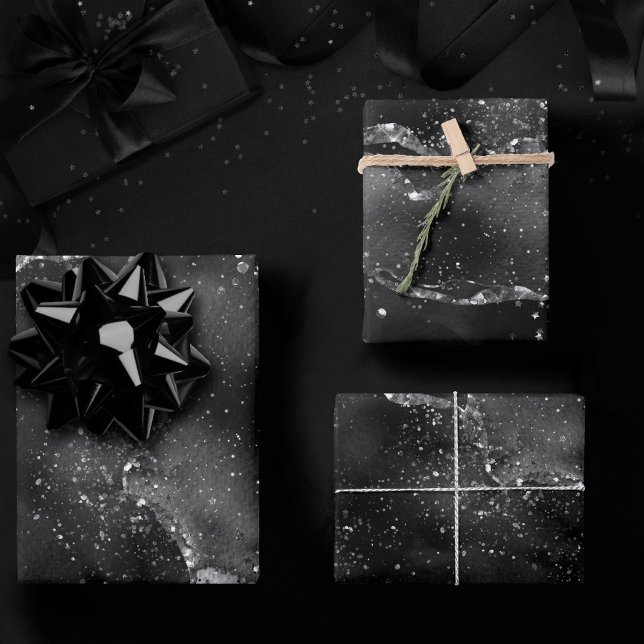 Feuille De Papier Cadeau Moody Agate | Onyx Black Silver Vampy Goth Parties (Créateur téléchargé)