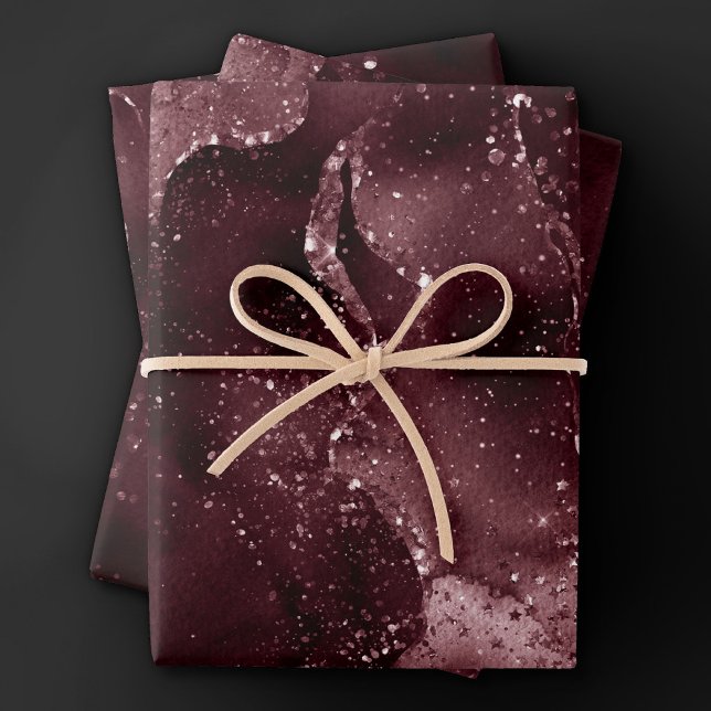 Feuille De Papier Cadeau Moody Agate | Vin Bordeaux Sangria Merlot Maroon (Créateur téléchargé)