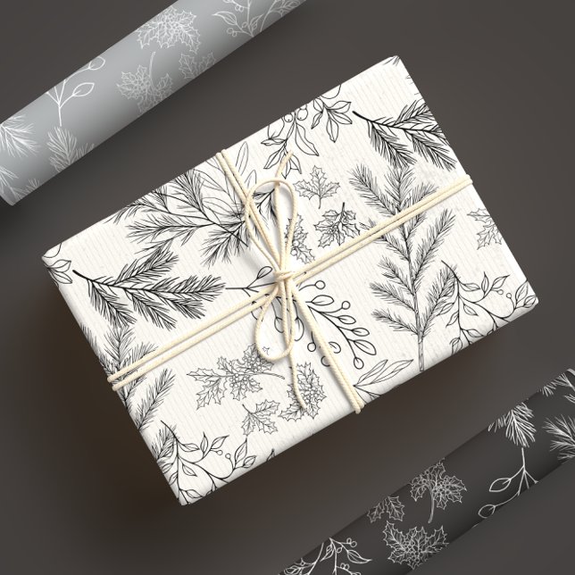 Feuille De Papier Cadeau Moody Modern Traditionnelle Noir & Blanc Noël (Créateur téléchargé)