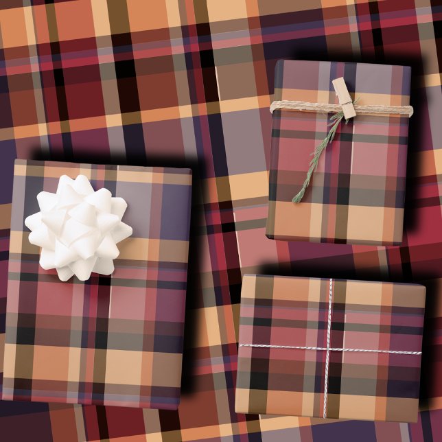 Feuille De Papier Cadeau Moody Oversized Autumn Sunset Plaid (Créateur téléchargé)