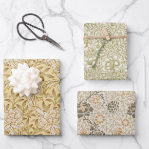 Feuille De Papier Cadeau Morris Brown Floral Vintage Motifs Fleurs Beige