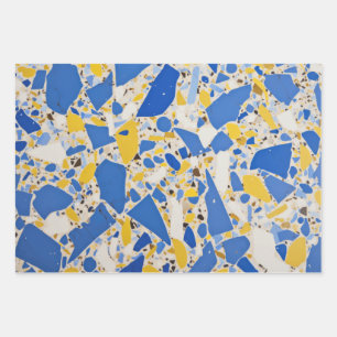 Feuille De Papier Cadeau Mosaïque bleue et jaune