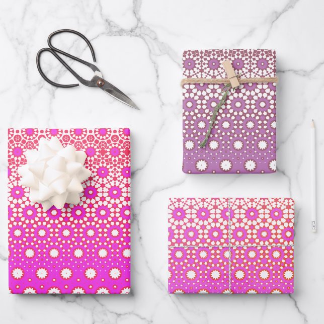 Feuille De Papier Cadeau Mosaïque rose et rouge (Recto)