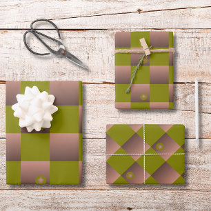 Feuille De Papier Cadeau Motif à carreaux marron et vert olive
