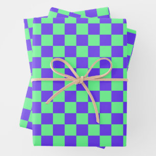 Feuille De Papier Cadeau Motif à carreaux violet et vert