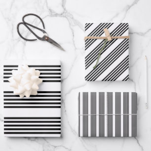 Feuille De Papier Cadeau Motif à cinq bandes noir et blanc