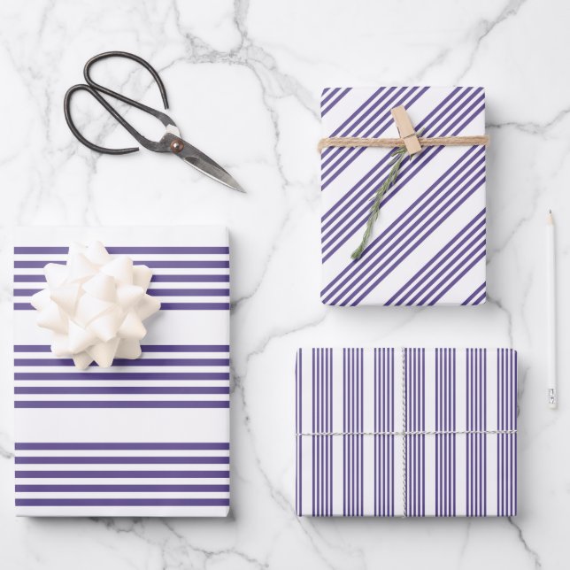 Feuille De Papier Cadeau Motif à cinq bandes Ultra violet et blanc (Recto)