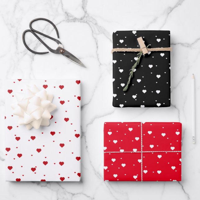 Feuille De Papier Cadeau Motif à coeur rouge et blanc arrière - plans perso (Recto)