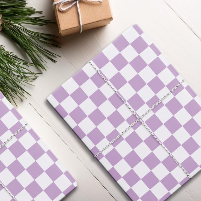 Feuille De Papier Cadeau Motif À damiers blanc violet (Créateur téléchargé)
