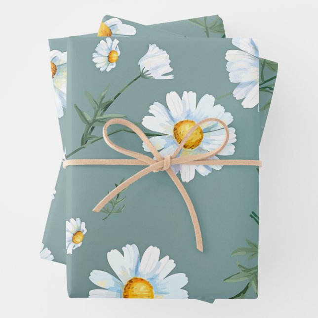 Feuille De Papier Cadeau Motif à fleurs Chamomile (En situation)
