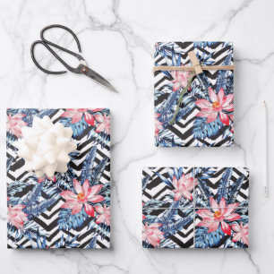 Feuille De Papier Cadeau Motif à fleurs de Lotus tropicaux