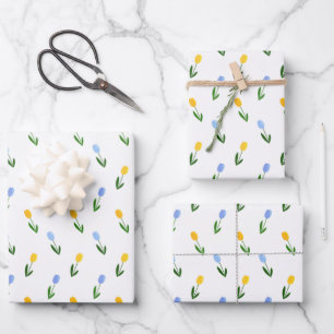 Feuille De Papier Cadeau Motif à fleurs de tulipe jaune et bleu