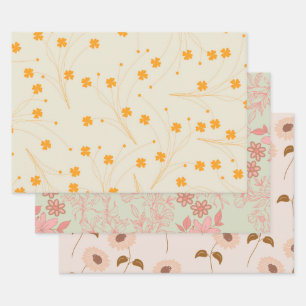 Feuille De Papier Cadeau Motif à fleurs les années 70 beige orange rétro Y2