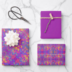 Feuille De Papier Cadeau Motif à perles violet, fuchsia, orange et jaune
