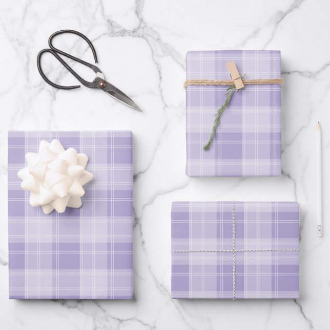 Feuille De Papier Cadeau Motif à plaid violet clair (Recto)
